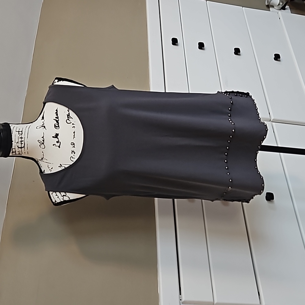 Alfani Sleeveless Professional Blouse with Nailhead trim, Gray, medium